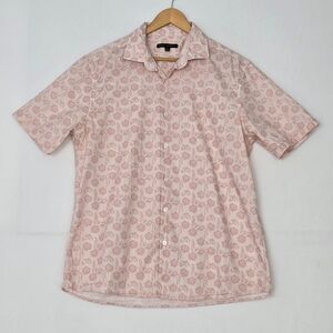 Robert Barakett Mens L Short Sleeve Button Down Shirt Pink Paisley Floral Cotton